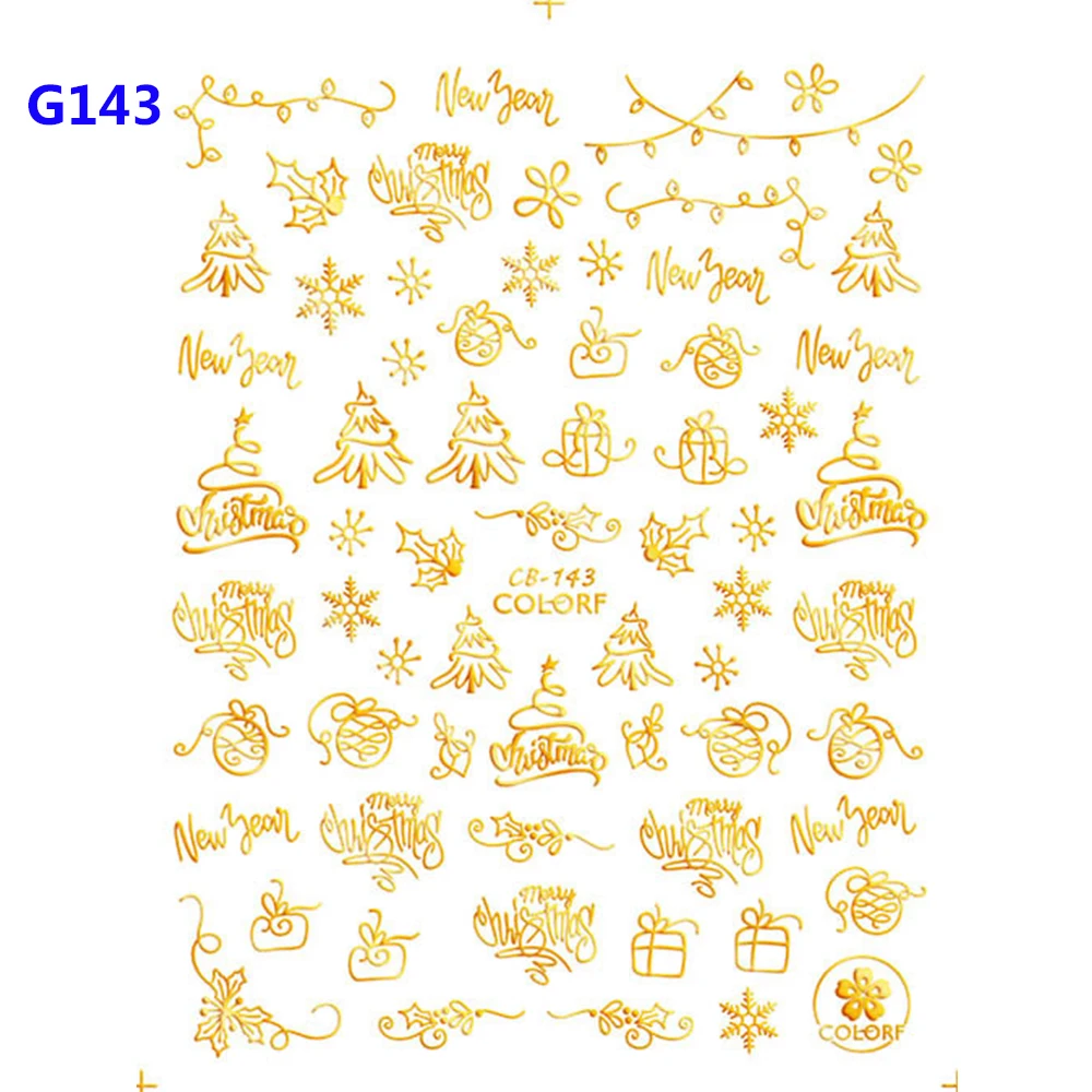 Gold143 27 стилей 1 шт 3D дизайн ногтей Рождество слайдер обертывания Снежинка лось Санта клейкая наклейка с пламенем красный золотой серебряный маникюр ногти - Цвет: Gold143