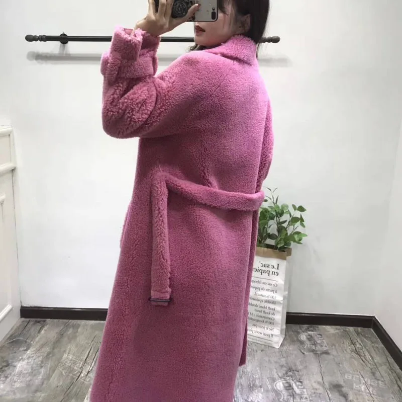 Abrigos Mujer Invierno корейское пальто из овечьего меха кожаные куртки шерсть мех зимняя женская Повседневная парка х-длинное пальто с поясом
