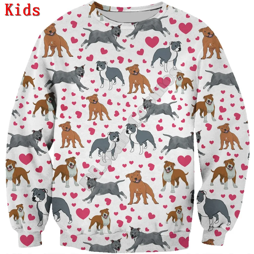 

Love Cute Staffordshire Bull Terrier 3d printed Hoodies Pullover Boy For Girl Long Sleeve Shirts Kids Funny Animal Sweatshirt