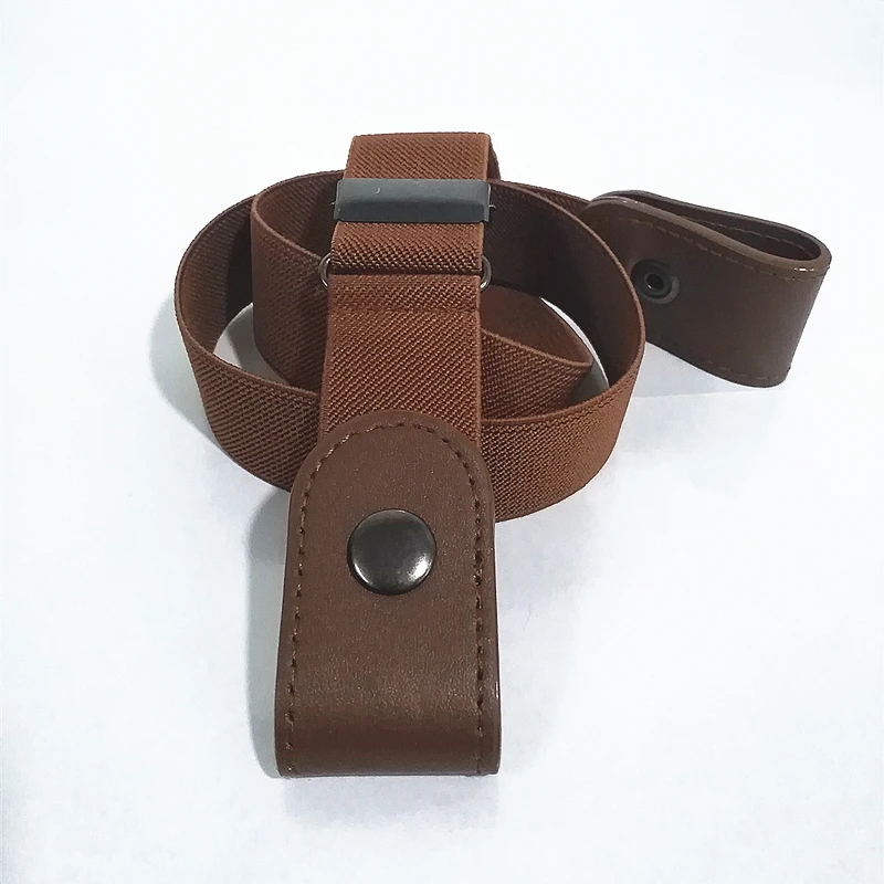 coffee brown Поясные ремни без пряжки для джинсовых брюк прямоугольная пряжка эластичный пояс для женщин/мужчин без выпуклости простой ленивый пояс - Цвет: coffee brown