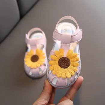 

2020 Summer Girls Shoes Baby Girl Knitting Flower T-strap Sandals AS0249