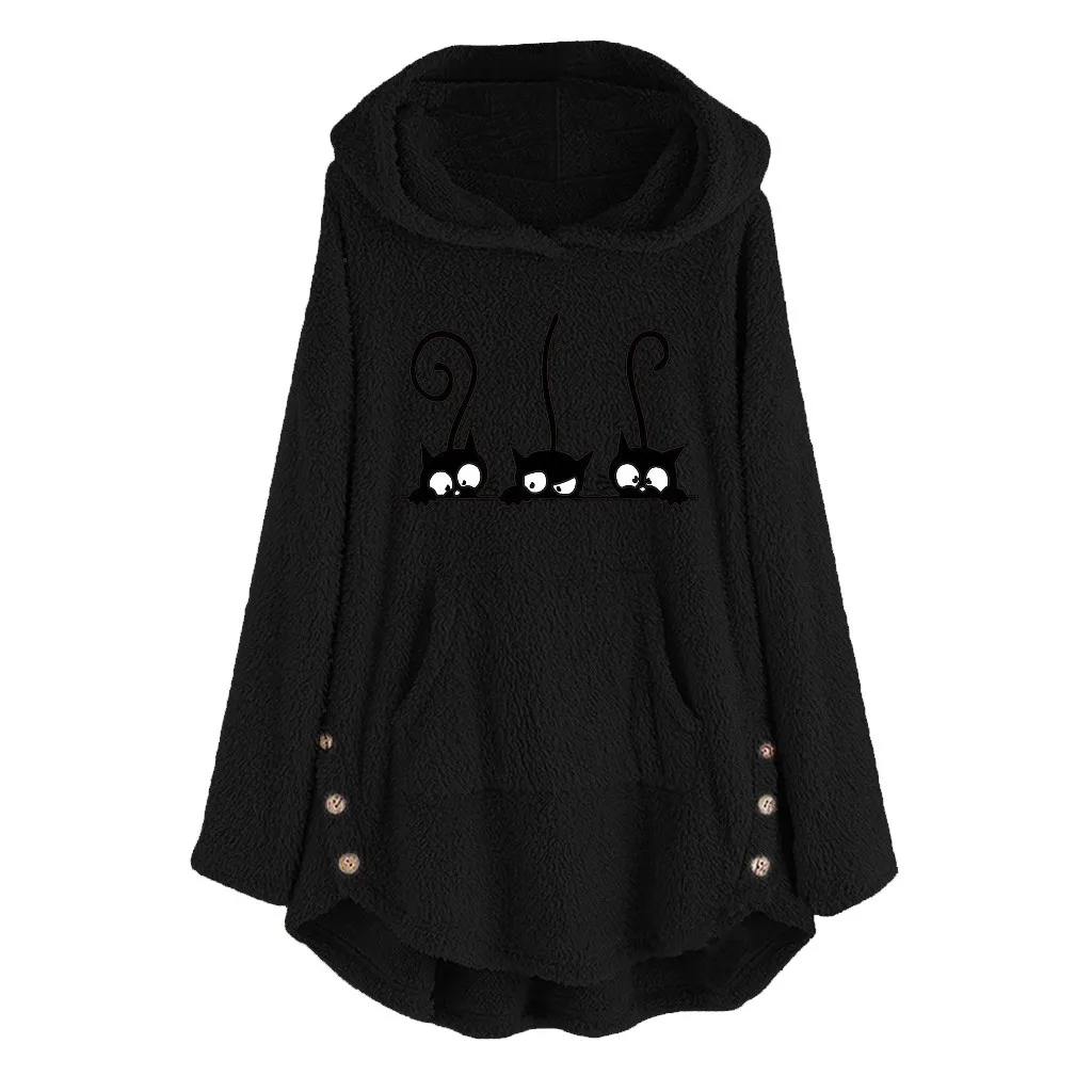 

Winter Hoodies Womens Harajuku Sweatshirt Loose Fleece Cat Embroidery Sweatshirt Plus Size Warm Hoodie Top Dropshipping ##4