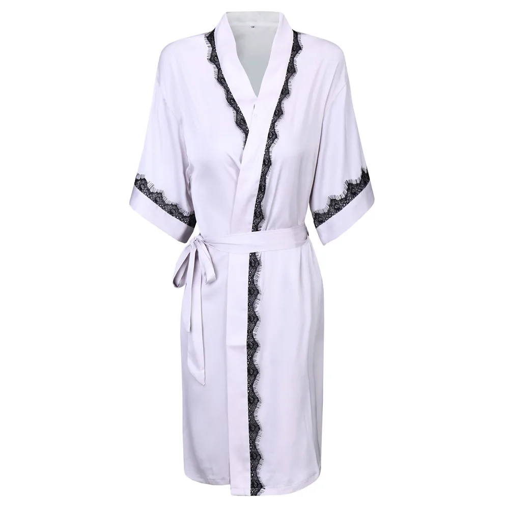 

Lace V-Neck Sexy Bride Bridesmaid Wedding Robe Short White Kimono Gown Satin Summer New Home Clothing Silky Intimate Lingerie