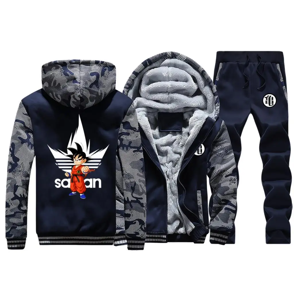 Dark Blue 5 Аниме Драконий жемчуг Z Толстая Толстовка с капюшоном Драконий жемчуг Z Гоку камуфляж толстовки куртка+ брюки 2 шт. Наборы для мужчин Уличная куртка - Цвет: Dark Blue 5