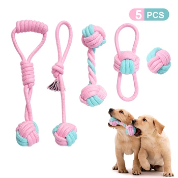 

5 pcs Dog Puppy Toys Ball Pet Interactive Toy Large Dog Chew Toys Ropes Pet Balls Dogs Throwing Bite Toy Tooth Cleaning