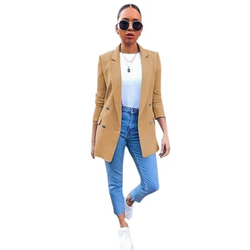 

Blazer Womens Solid Long Jackets Elegant Office Ladies Turn Down Collar Casual Coats Female Outerwear Autumn Clothes