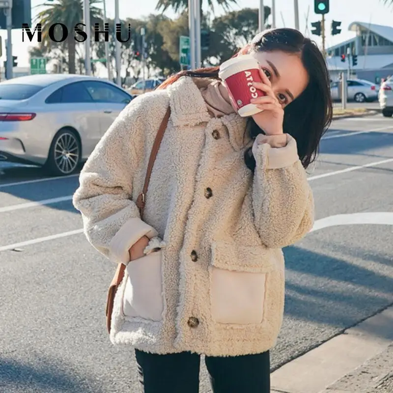 Abrigo de felpa con solapa para mujer, abrigos de piel sintética de manga larga, chaquetas de piel artificial mullida, abrigo grueso y cálido con bolsillos de talla grande para invierno