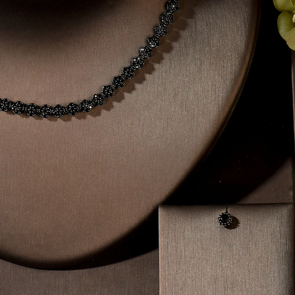 HIBRIDE Trendy Wedding Necklace Earrings For Women Accessories Black Stone Bridal Jewelry Sets pendientes mujer moda N-180 - Image 3