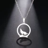 DOTIFI Stainless Steel Necklace For Women Man Wolf On The Hill Pendant Choker Necklace Engagement Jewelry ► Photo 3/6