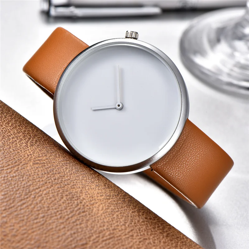 Минималистичные мужские часы, модные креативные наручные часы с кожаным ремешком, кварцевые часы без логотипа, часы унисекс, подарок, reloj mujer