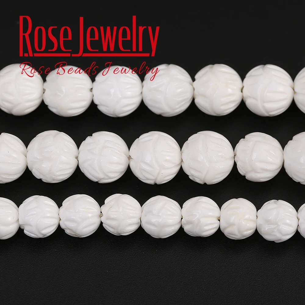 

Shell Beads Natural White Lotus Carving Tridacna Shell Buddha Prayer Beads For Jewelry Making DIY Bracelet 6 8 10 12mm 15"strand