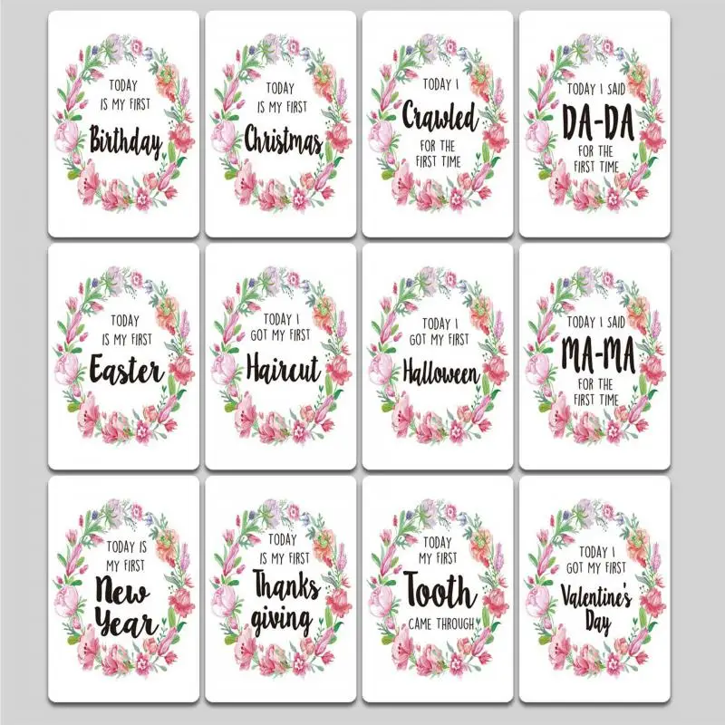 12pcs holiday cards 12 шт./компл. Детские месяц карты для новорожденного реквизит для фотосессий рост памятная карточка для беременных женщин беременности месяц празднование - Цвет: 12pcs holiday cards