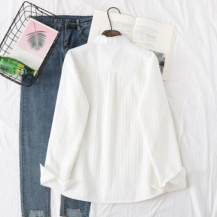 Thick Velvet Blouse Women Cotton Winter White Slim Fashion Hollow Out Lace Up Casual Long Sleeve Office Shirt Lady Top