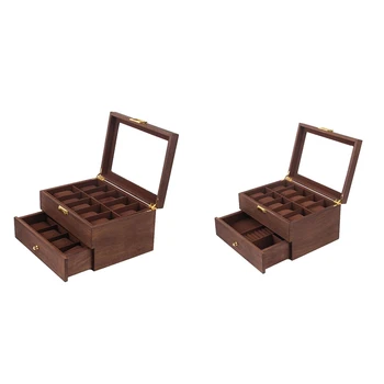 

Grids Retro Wooden Watch Display Case Durable Packaging Holder Jewelry Collection Storage Watch Organizer Box Casket