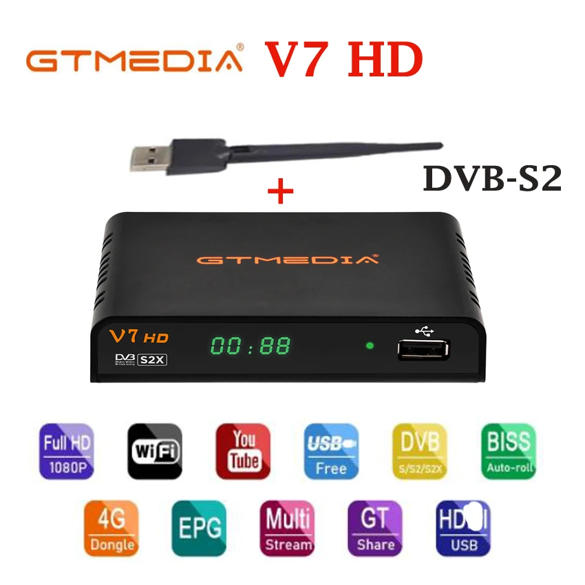 DVB-S2 Gtmedia V7 HD спутниковый декодер 1080P DVB-S/S2/S2X Улучшенный v7s hd vs S2X поддержка Powervu Biss 3G