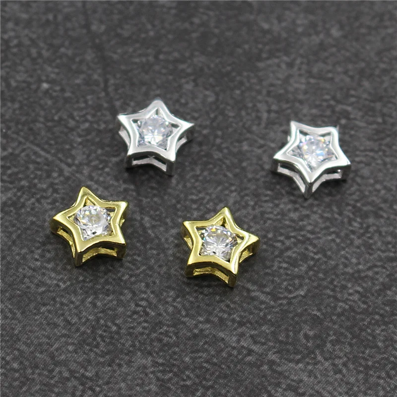 

Real 925 Sterling Silver Zircon Accessories Star Shape Spacer Beads Suit DIY Bracelet Making Loose Beads Fine Jewelry