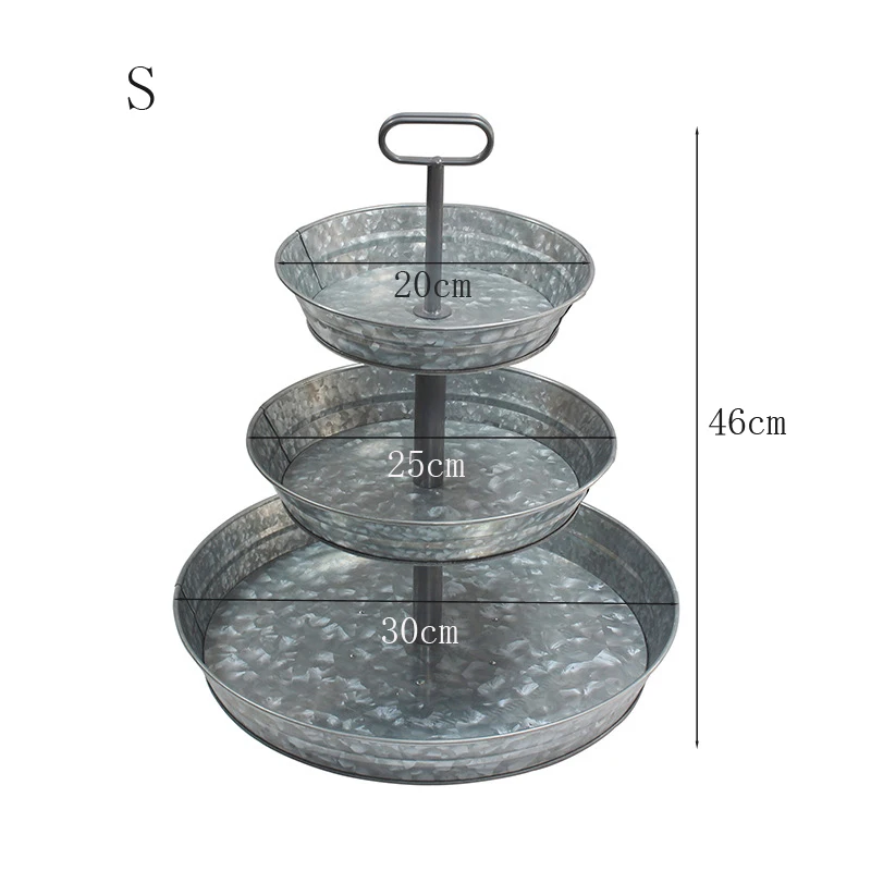 3 Tier Cake Stand Galvanized Metal Serving Tray Plant Dessert Cupcake Fruit Tiered Platter Vintage Decor for Home Party Kitchen