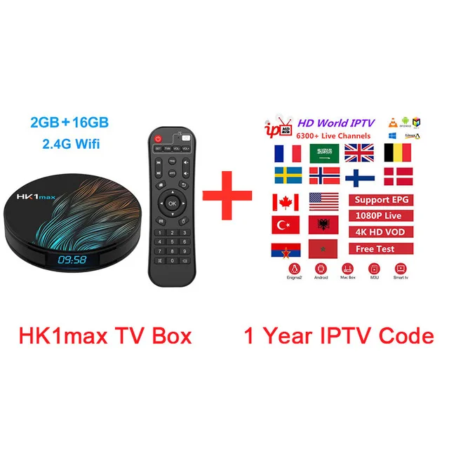 IP tv Франция арабский итальянский Великобритания немецкая подписка 1 год Европа Смарт IP ТВ телеприставка HK1 MAX для Android mag box m3u бесплатный тест - Цвет: 2G 16G(1 year IPTV)