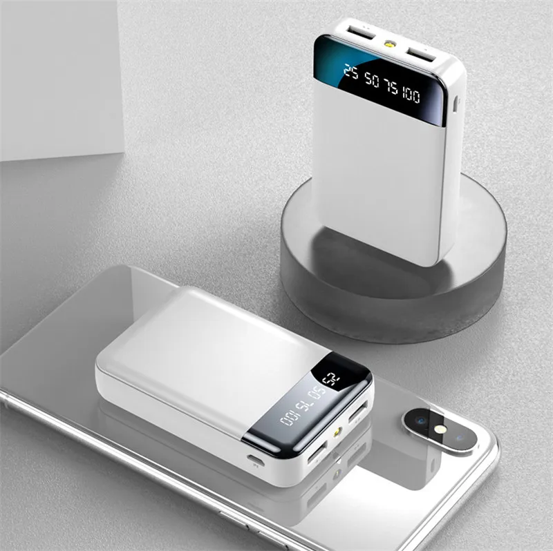 30000mAh Portable Mini 2 USB Power Bank Flashlight Digital Display External Battery Cell Phone For iPhone 12 13 Xiaomi Android 10000 mah