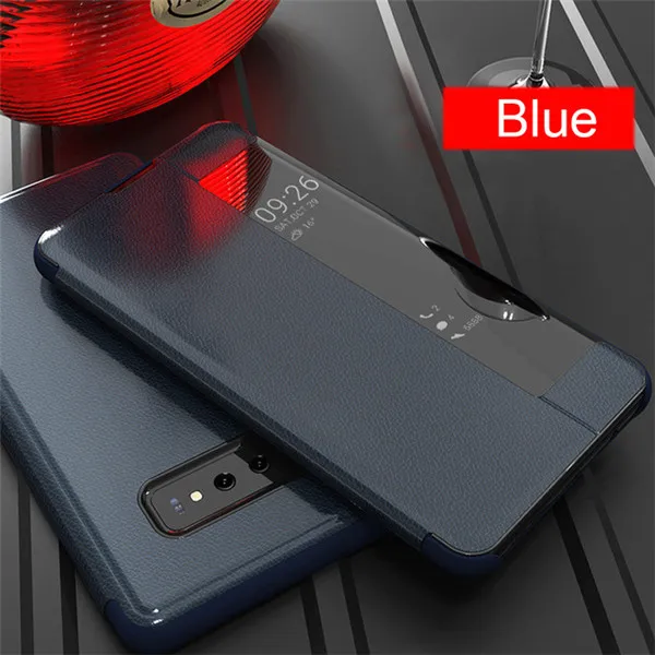 Blue Case Кожаный флип-чехол для телефона чехол для samsung Galaxy S7 край S8 S9 S10 Plus NOTE 10 плюс 9 8 чехол для мобильного телефона с светодиодный смарт-окошком на лицевой панели - Цвет: Blue Case