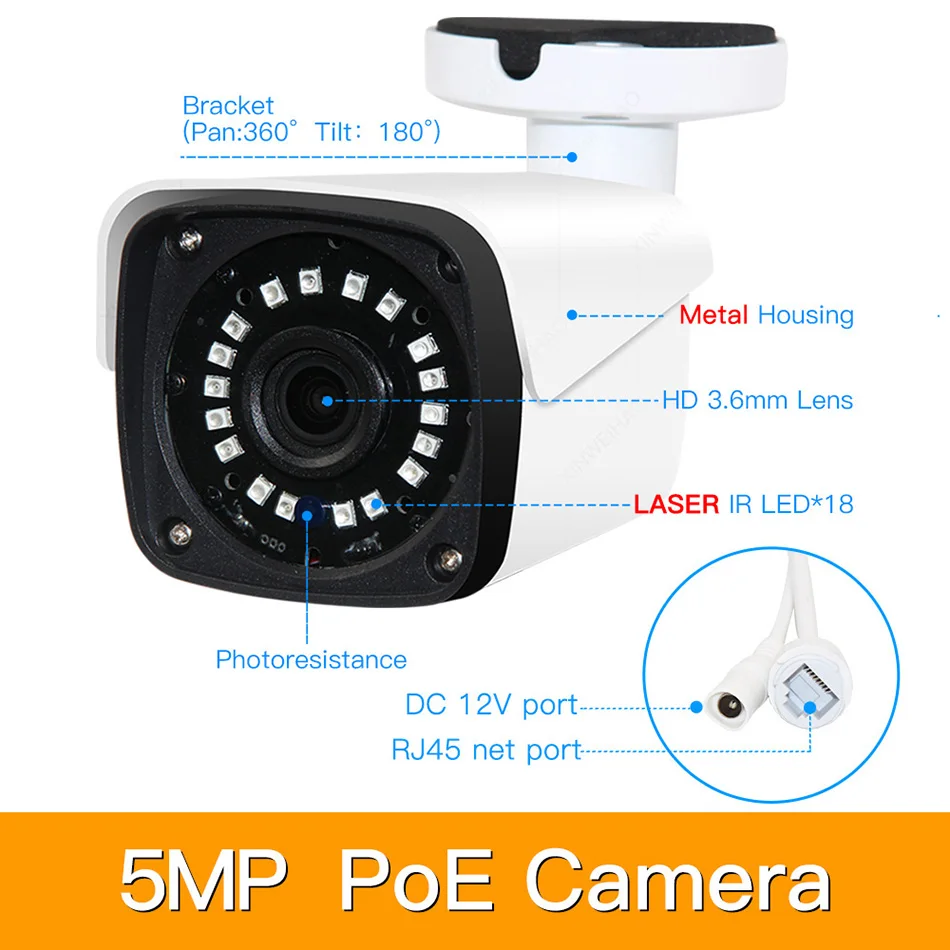 4ch 5MP POE комплекты H.265 система видеонаблюдения PoE NVR наружная металлическая Водонепроницаемая ip-камера сигнализация видеонаблюдения Видео P2P P6Spro