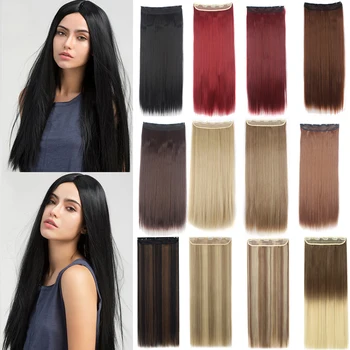 

26" 30''Straight Long 1 Piece Thick Clip In on Hair Extensions Synthetic Hair Extensions Hairpieces for Women Black Brown