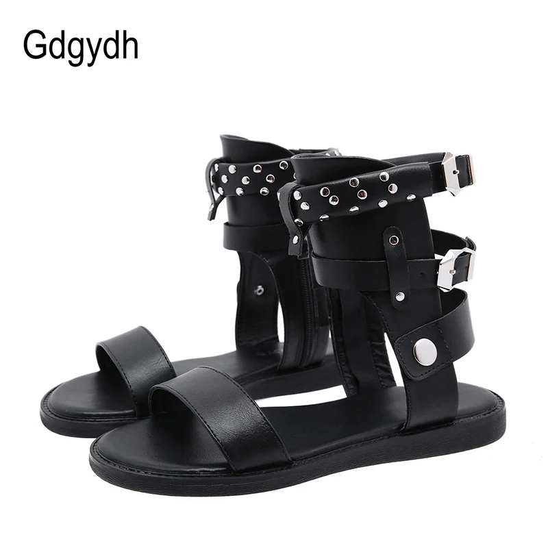 black flat sandals with ankle strap