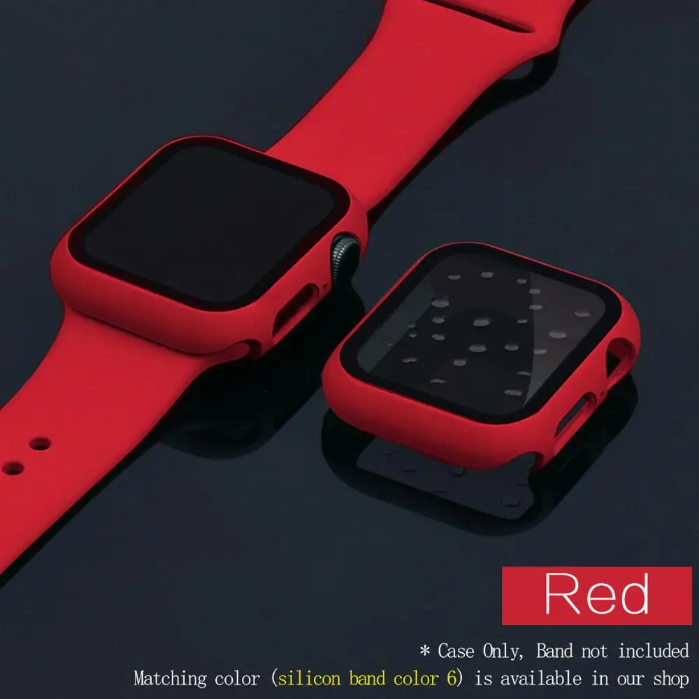 Mling полное покрытие для Apple Watch series 5 4 3 2 матовый пластиковый бампер жесткая рамка Чехол со стеклянной пленкой для iWatch защита экрана - Цвет: Red