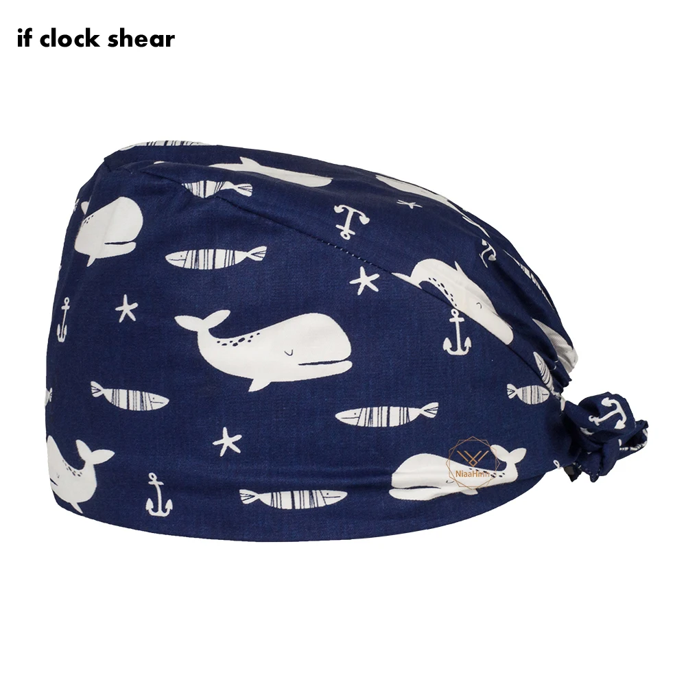 

Breathable adjustable Pension house tail hat Pet Health Service Center work scrub hat cartoon print Singing dolphin scrub cap