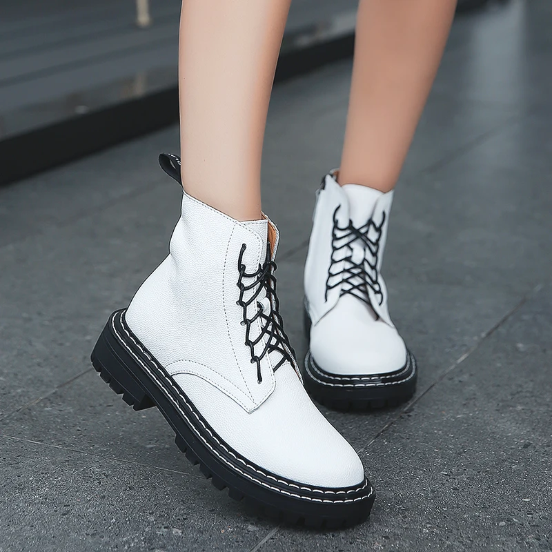 Golden Sapling Platform Boots Women Outdoor Tactical Shoes White Genuine Leather Classic Wedge Sneakers Women's Trekking Boots