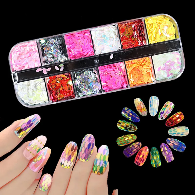 

1 box of horse eye sequin AB Symphony nails Colorful oval leaf water droplets phototherapy nail art creation decoration nails