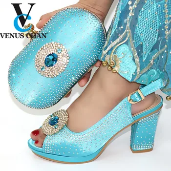 

New African Women Italian Shoes and Bag Set Decorated with Rhinestone Luxury Shoes Women Designers Nigerian Women Party Pumps