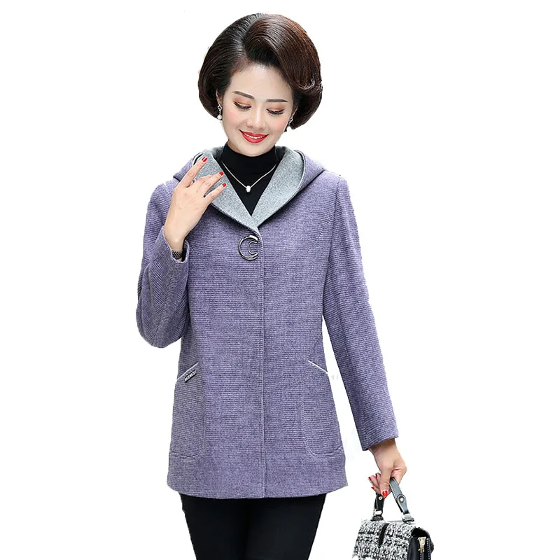 Autumn Winter Middle-aged Women Woolen Coat High-grade Elegant Outerwear Female Plus Size Jacket Mother Clothes Wool Top | Женская