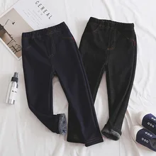 Детские цельные бархатные леггинсы из джинсовой ткани 18 зимний стиль Универсальные обтягивающие брюки Новые товары детская одежда 90511