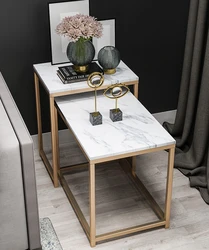 Table d'appoint en fer pour canapé, table basse carrée en marbre, cadre noir doré, ensemble de deux tables 