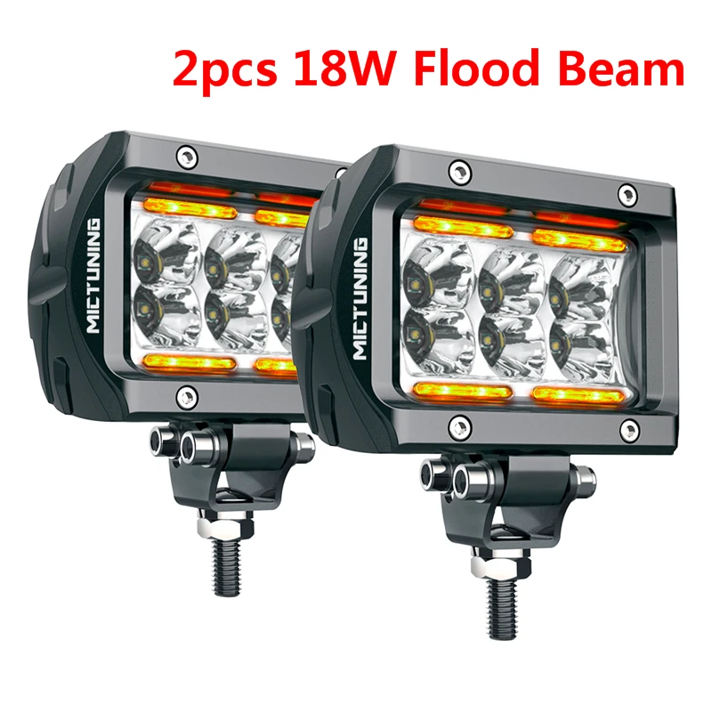 2pcs 18W Flood Beam MICTUNING Автомобильный светодиодный рабочий светильник бар Unlimited-GO K1 " 18 Вт Светодиодный прожектор рабочий светильник с янтарным окружающим светом для Jeep ATV SUV Грузовик Лодка - Цвет: 2pcs 18W Flood Beam