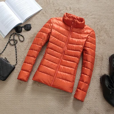 Orange Queen Goddess, женский пуховик с капюшоном, 90% утиный пух, теплое пальто, однотонная портативная верхняя одежда, большой размер, ультра-светильник, зимнее пальто - Цвет: Orange