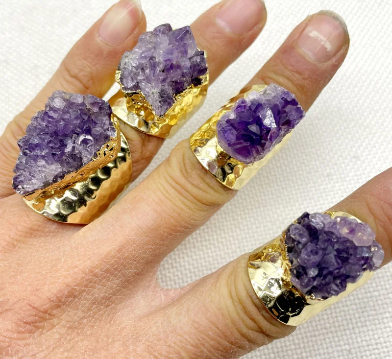 

6 шт., кольцо с аметистом и кристаллами, для мужчин и женщин