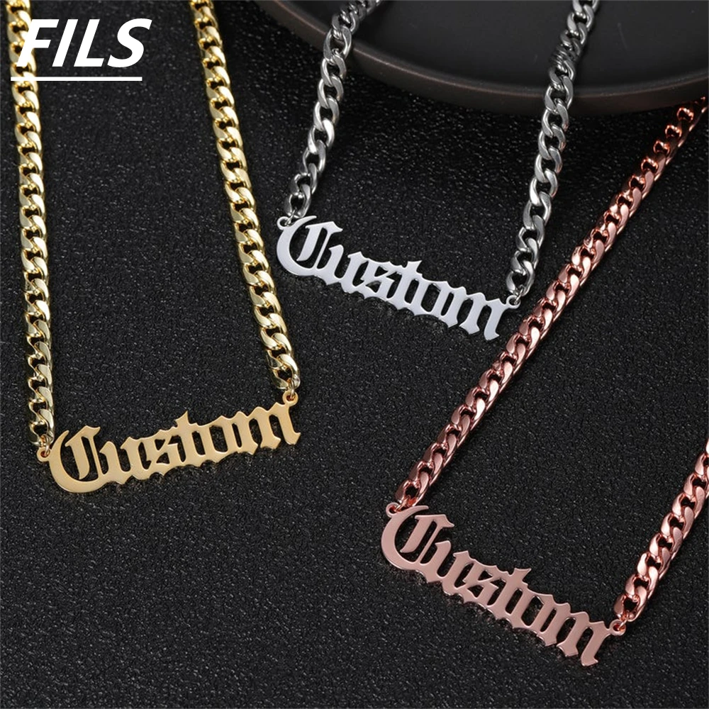 Custom Necklaces Men Cuban Chain Personalized 17 kind Font name Necklace Jewelry Personality Letter Choker Women Special Gift wave point lattice geometry modern simple personality tide brand clothing store wallpaper women s high grade special background