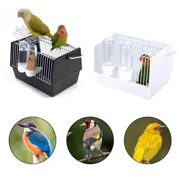 Birds Supplies Portable Bird Cage Parrot Transparent Transport Cage Plastic And Wire Bird Travel Carrier With Two Feeders