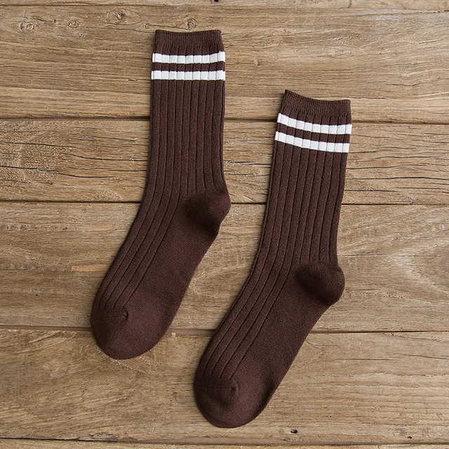 Japanese Loose Socks High School Girls Harajuku Socks Solid Colors Needles Knitting Striped Cotton Socks Women yellow blue black Y01-7