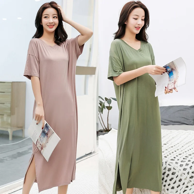 Платье для беременных женщин, свободная ночная рубашка, однотонное платье с длинными рукавами, большой размер, Длинное ночное платье