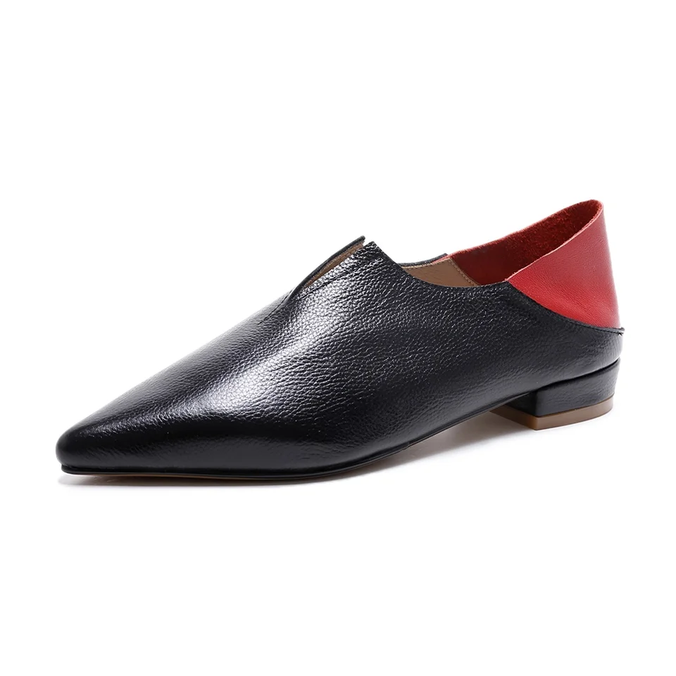

Real leather women's shoes pointed color matching fabric comfortable sheepskin insole slippers spring autumn casual shoes
