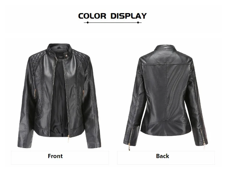 Куртка из искусственной кожи; верхняя одежда; сезон осень-весна; мотоциклетная куртка с воротником-стойкой из искусственной кожи; женская кожаная куртка; Базовая уличная одежда; B536