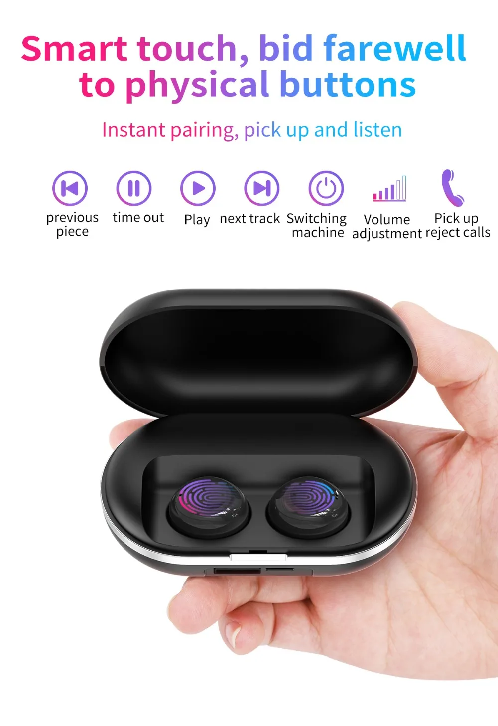 Clearance Touch Headset Wireless Bluetooth 5.0 Earphone Stereo Bluetooth Earbuds Handsfree Earbuds AI Control for Smart Phone