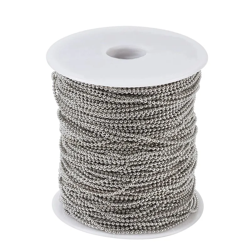 100m/roll Bead 1.5mm Unwelded Iron Ball Bead Chains with Spool Linked by Ball Beads for Jewelry
