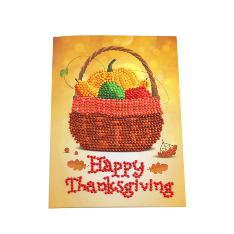 4PCS Thanksgiving Cards 5D DIY Diamond Painting Cross Stitch Greeting Card Invitations Hand Embroid - 4000293274922