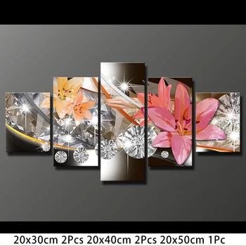 

5Pcs Lily Flower Canvas Painting Wall Art Home Decor Picture Print Decor Set For Bedroom Study Corridor