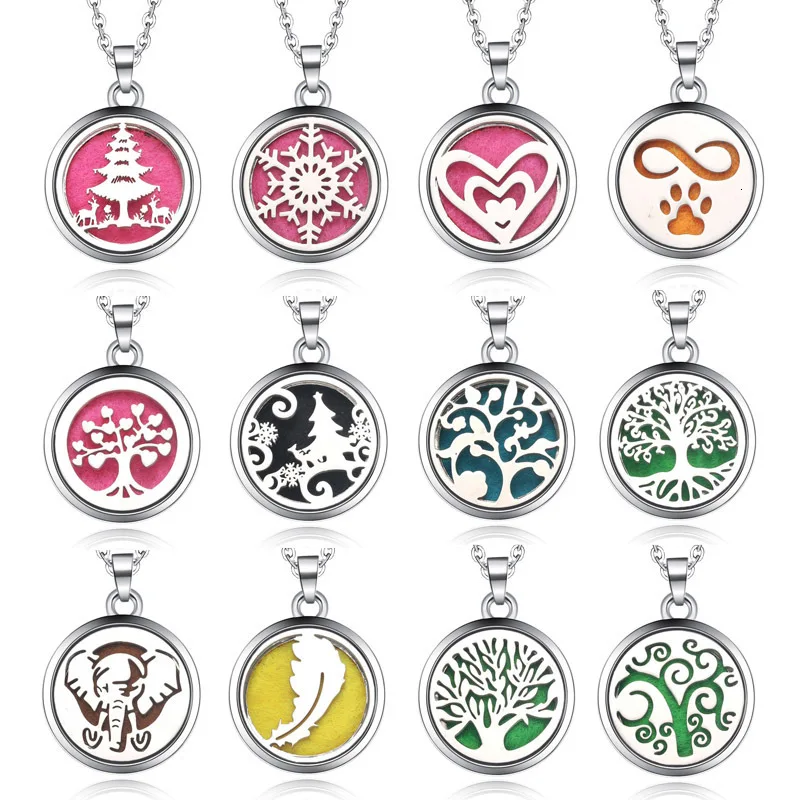 Tree Of Life Aroma Box Necklace Magnetic Stainless Steel Aromatherapy Essential Oil Diffuser Perfume Box Locket Pendant Jewelry