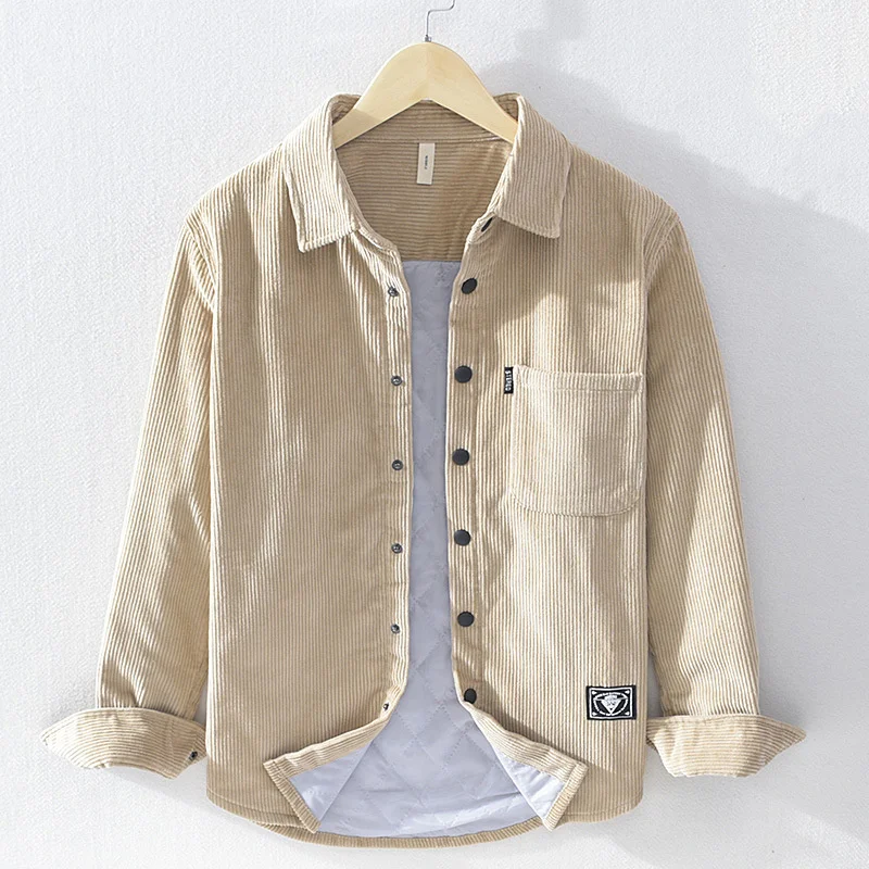

Winter Personality Style Cotton Corduroy Men Casual Breathable Comfortable Slim Fit Long-Sleeved Thicken Warm Sanded Shirt